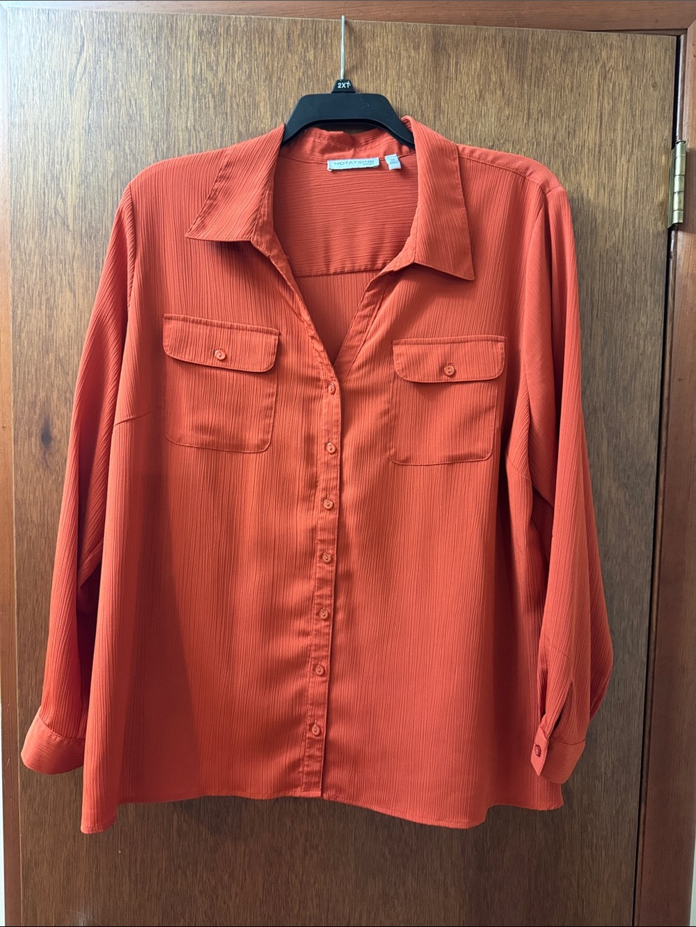 Lightweight Women's Size 3X Notations Women Button-Front Shirt - Rust Orange